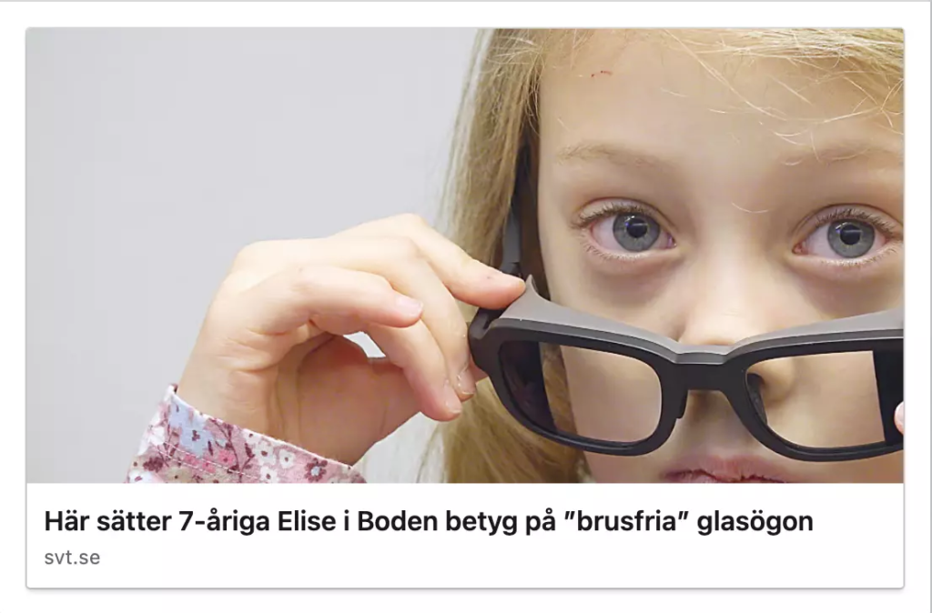 Intervju med Elise som använder brusreducerande glasögon i skolan.